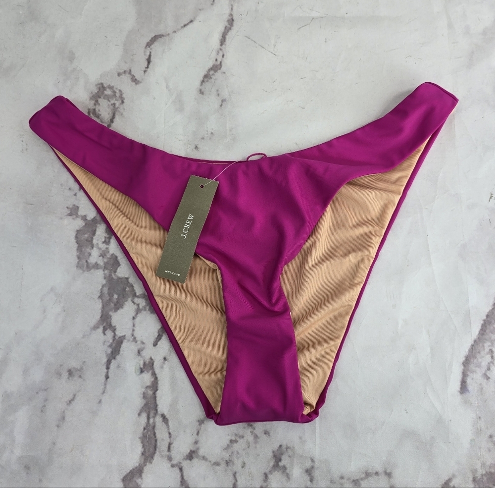 J Crew Swim Bottom Pink Curved Waist Bikini High Cut Cheeky Mid Fuschia BC125